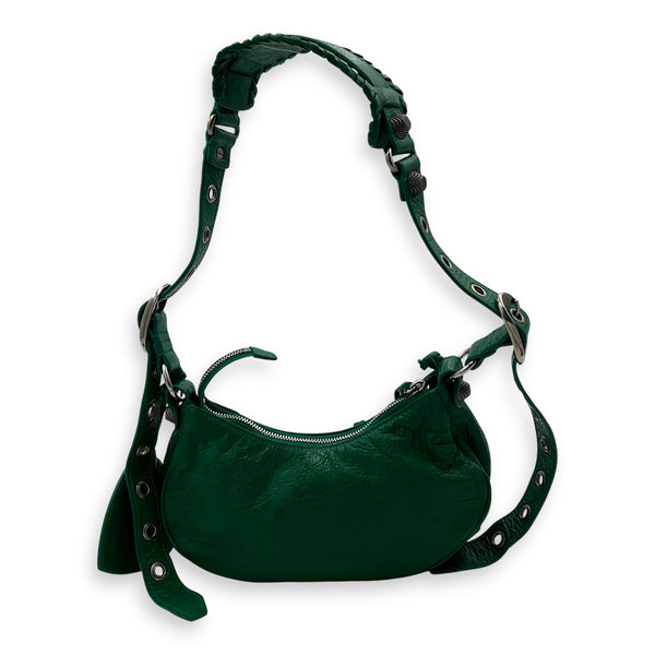 Le Cagole Shoulder Bag XS Green in Calfskin, Silver hardware