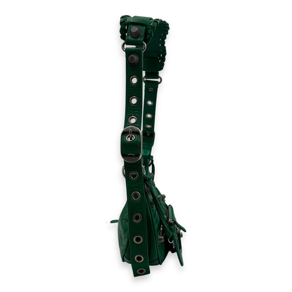 Le Cagole Shoulder Bag XS Green in Calfskin, Silver hardware