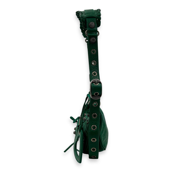 Le Cagole Shoulder Bag XS Green in Calfskin, Silver hardware