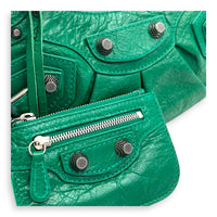 Le Cagole Shoulder Bag XS Green in Calfskin, Silver hardware