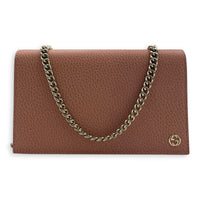 GG Wallet On Chain Pink in Calfskin, Gold hardware