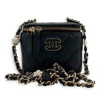 23P CC Mini Black Vanity Bag in Lambskin, Gold hardware