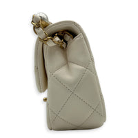 Rectangle Pearl Chain Shoulder Bag White in Lambskin, Gold hardware