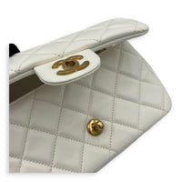Rectangle Pearl Chain Shoulder Bag White in Lambskin, Gold hardware