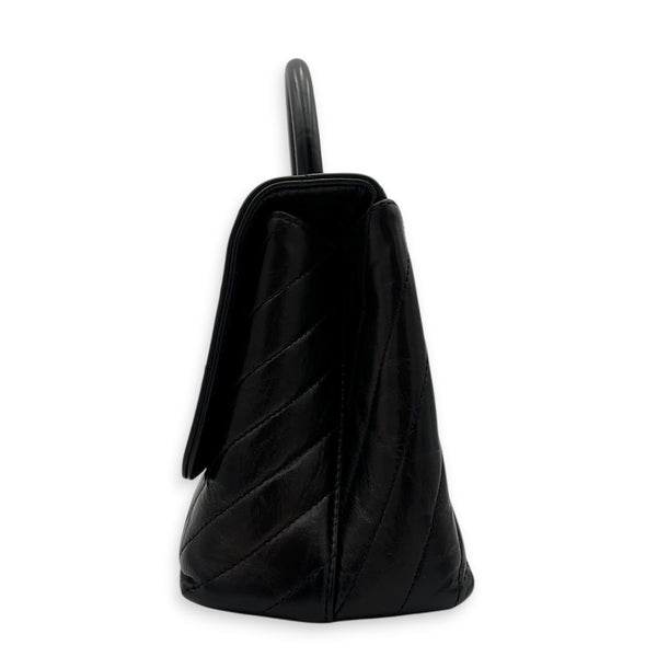 Coco Chevron Black Top Handle Bag in Calfskin, Gold hardware