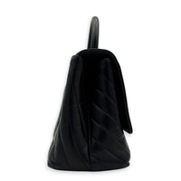 Coco Chevron Black Top Handle Bag in Calfskin, Gold hardware