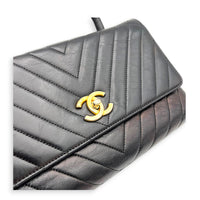 Coco Chevron Black Top Handle Bag in Calfskin, Gold hardware