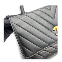 Coco Chevron Black Top Handle Bag in Calfskin, Gold hardware