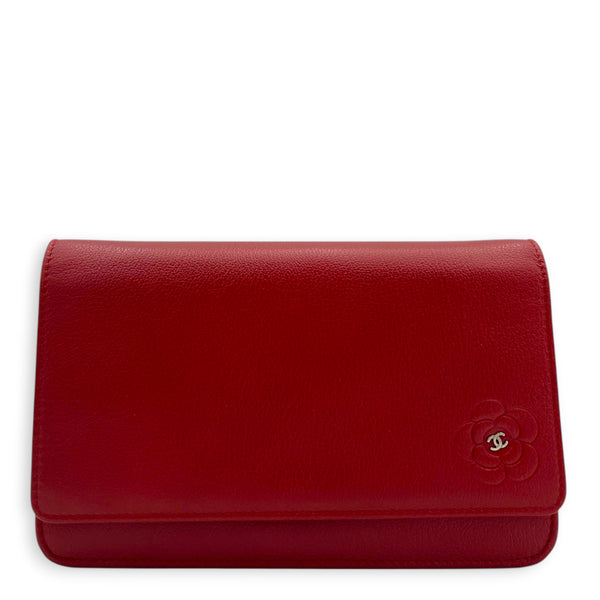 Camelia Wallet On Chain Red in Calfskin, Silver hardware