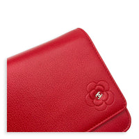 Camelia Wallet On Chain Red in Calfskin, Silver hardware