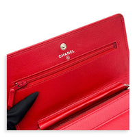 Camelia Wallet On Chain Red in Calfskin, Silver hardware