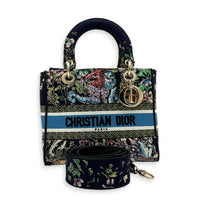 Lady Dior Medium Black Top Handle Bag in Canvas, Gold hardware