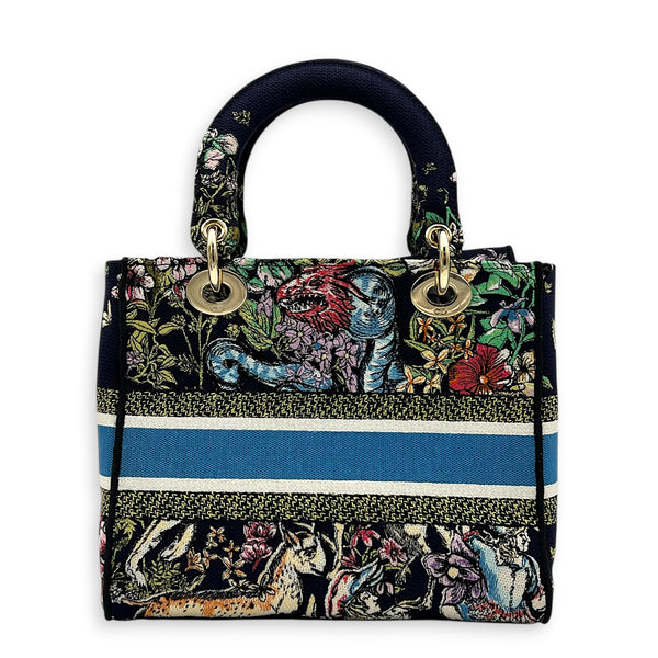 Lady Dior Medium Black Top Handle Bag in Canvas, Gold hardware