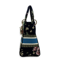 Lady Dior Medium Black Top Handle Bag in Canvas, Gold hardware