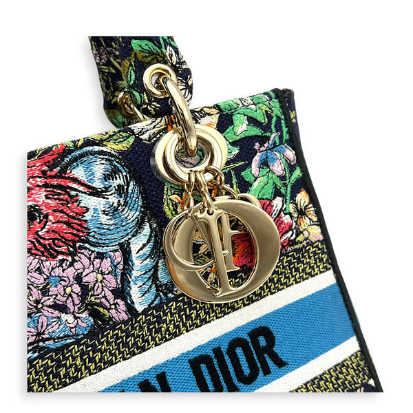 Lady Dior Medium Black Top Handle Bag in Canvas, Gold hardware