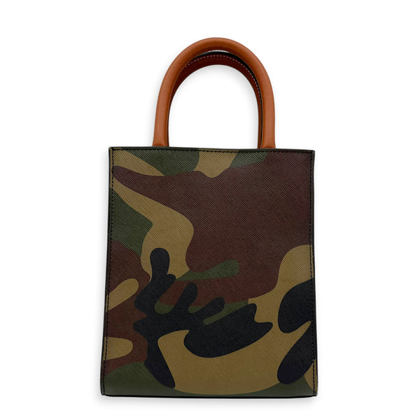 Cabas Top Handle Bag Vertical Multi-colour in Coated Canvas, Gold hardware