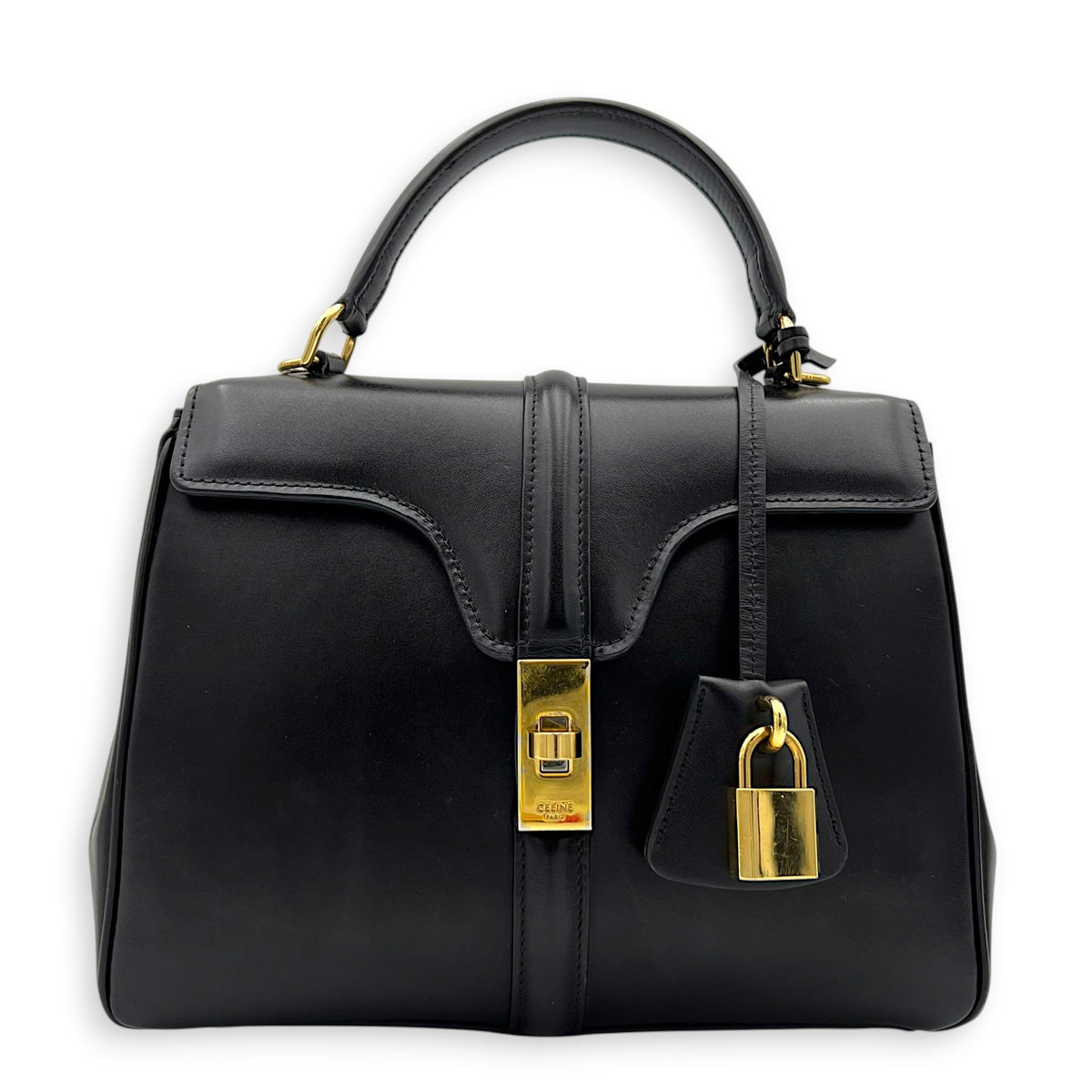 16 Top Handle Bag Black in Calfskin, Gold hardware