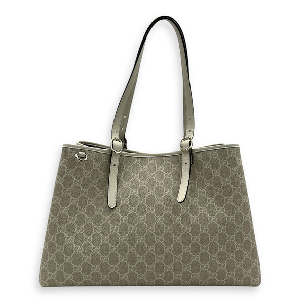 Emblem Tote Bag White in Coated Canvas, Gold hardware
