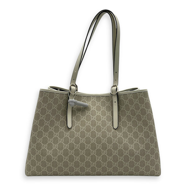 Emblem Tote Bag White in Coated Canvas, Gold hardware