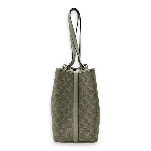 Emblem Tote Bag White in Coated Canvas, Gold hardware