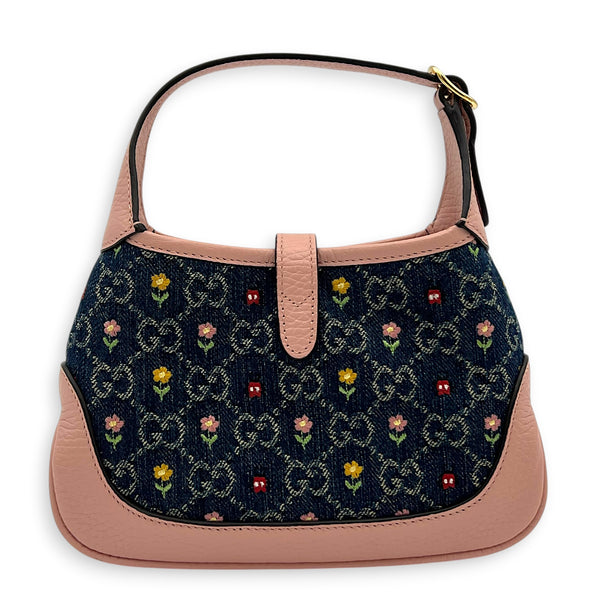 Jackie 1961 Mini Limited Edition Pink/Blue Crossbody Bag in Denim, Gold hardware