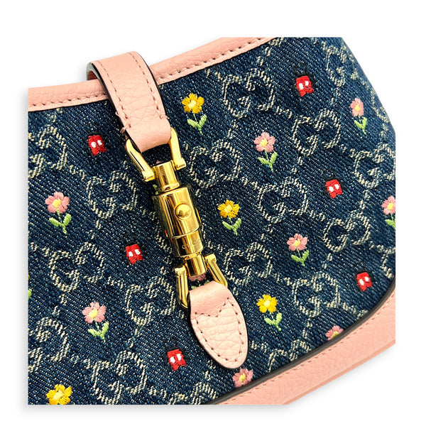 Jackie 1961 Mini Limited Edition Pink/Blue Crossbody Bag in Denim, Gold hardware