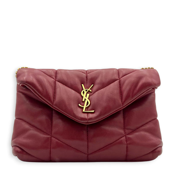 Puffer Crossbody Bag Toy Red in Lambskin, Gold hardware