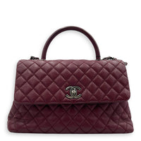 Coco Handle Quilted Top Handle Bag Red in Caviar Leather, Ruthenium hardware