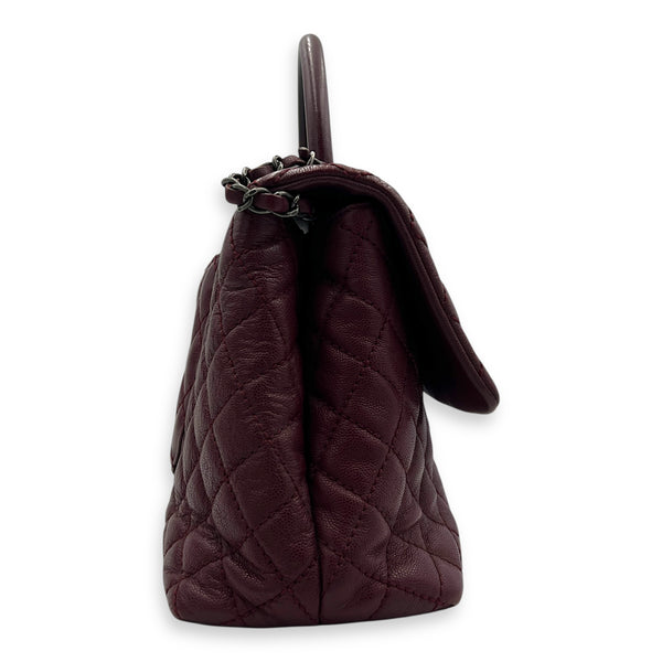 Coco Handle Quilted Top Handle Bag Red in Caviar Leather, Ruthenium hardware