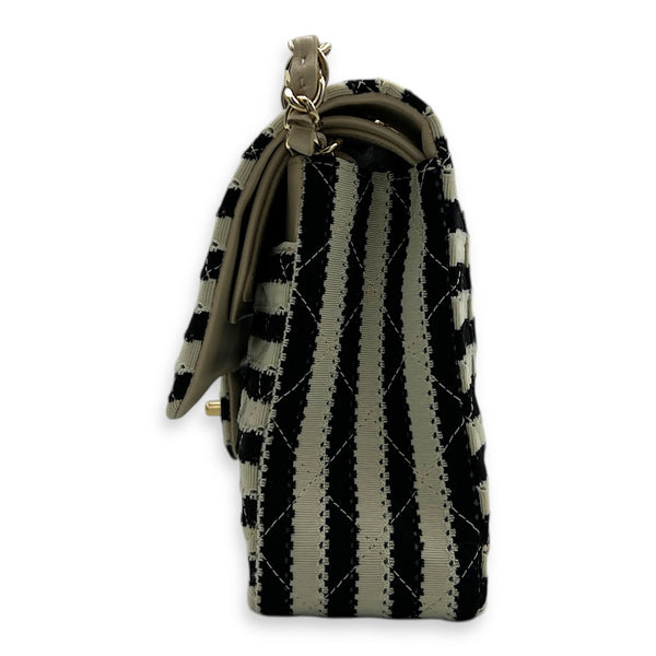 Coco Sailor Flap Black and White Shoulder Bag in Jersey, Silver hardware