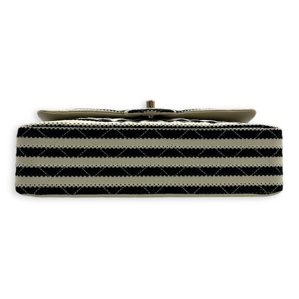 Coco Sailor Flap Black and White Shoulder Bag in Jersey, Silver hardware