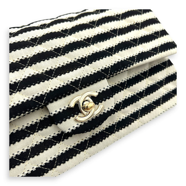 Coco Sailor Flap Black and White Shoulder Bag in Jersey, Silver hardware