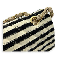 Coco Sailor Flap Black and White Shoulder Bag in Jersey, Silver hardware