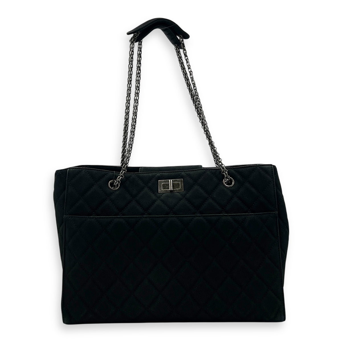 2.55 Black Tote Bag in Nubuck, Ruthenium hardware