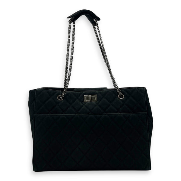 2.55 Black Tote Bag in Nubuck, Ruthenium hardware