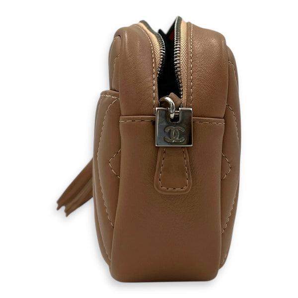 CC Camera Brown Crossbody Bag in Calfskin, Silver hardware
