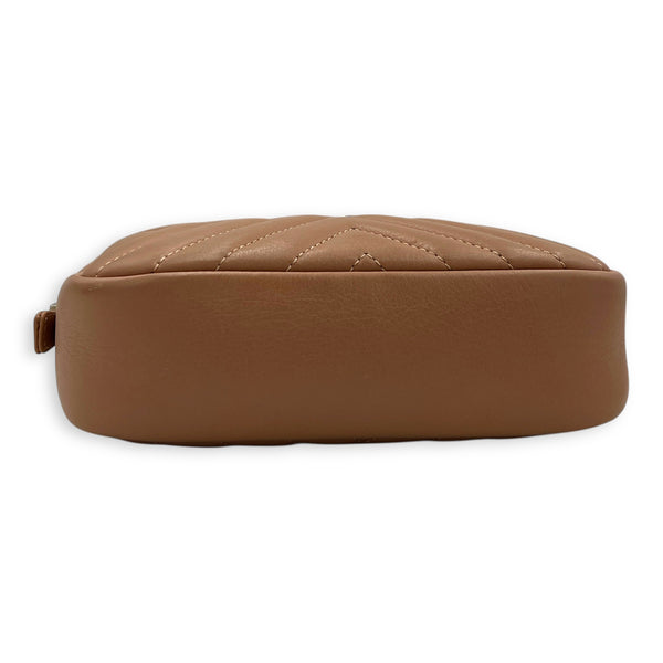 CC Camera Brown Crossbody Bag in Calfskin, Silver hardware