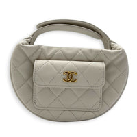 23B Mini Hobo Top Handle Bag White in Caviar Leather, Gold hardware