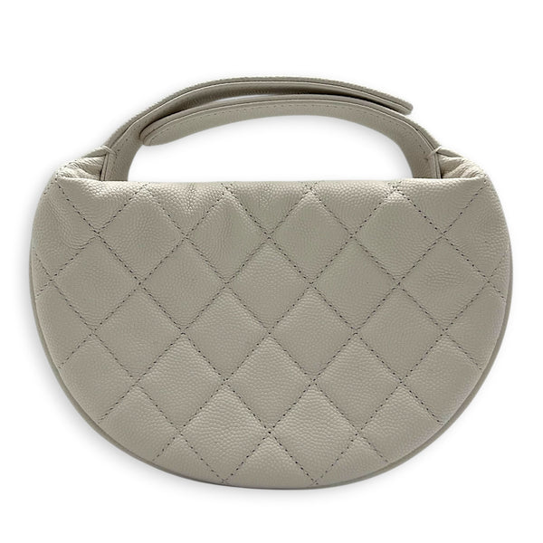 23B Mini Hobo Top Handle Bag White in Caviar Leather, Gold hardware