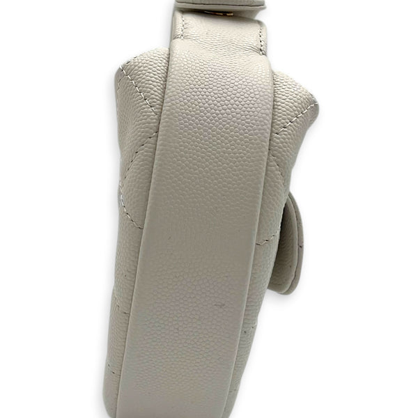 23B Mini Hobo Top Handle Bag White in Caviar Leather, Gold hardware