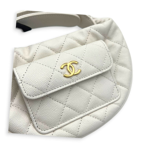 23B Mini Hobo Top Handle Bag White in Caviar Leather, Gold hardware