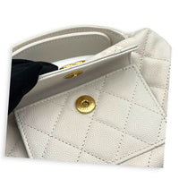 23B Mini Hobo Top Handle Bag White in Caviar Leather, Gold hardware