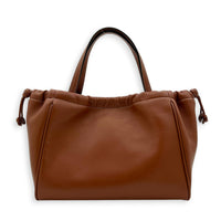 Triomphe Drawstring Top Handle Bag Brown in Calfskin, Gold hardware