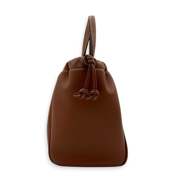 Triomphe Drawstring Top Handle Bag Brown in Calfskin, Gold hardware