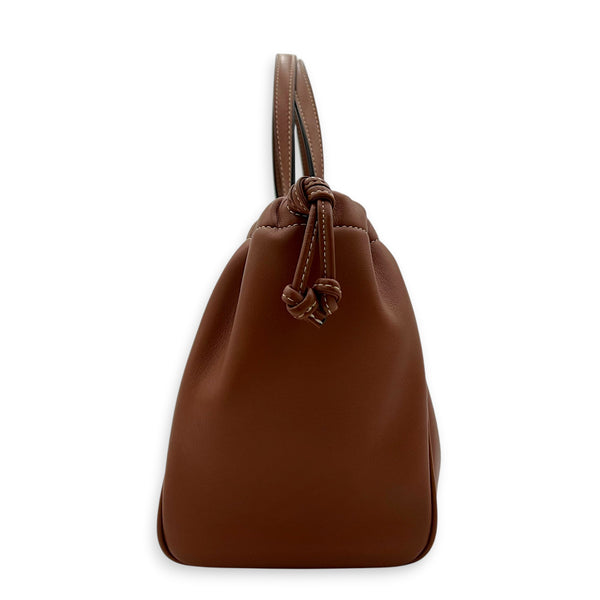 Triomphe Drawstring Top Handle Bag Brown in Calfskin, Gold hardware