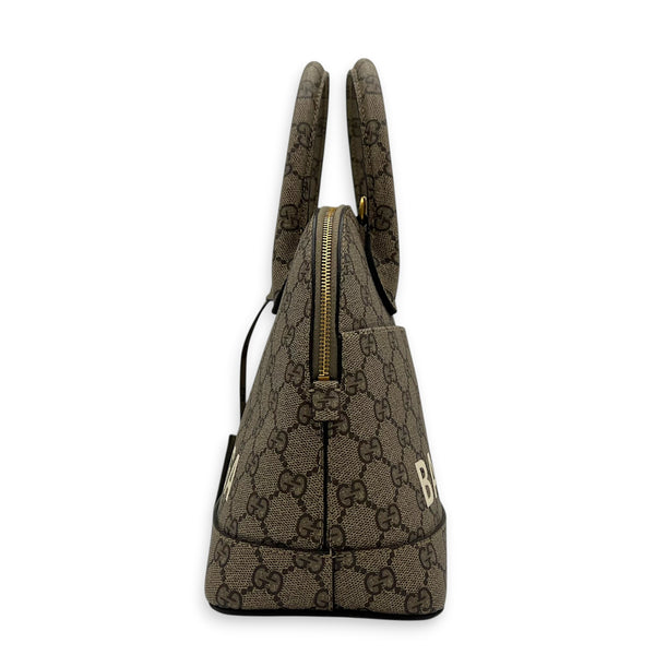 The Hacker Project Ville Brown Top Handle Bag in Coated Canvas, Gold hardware