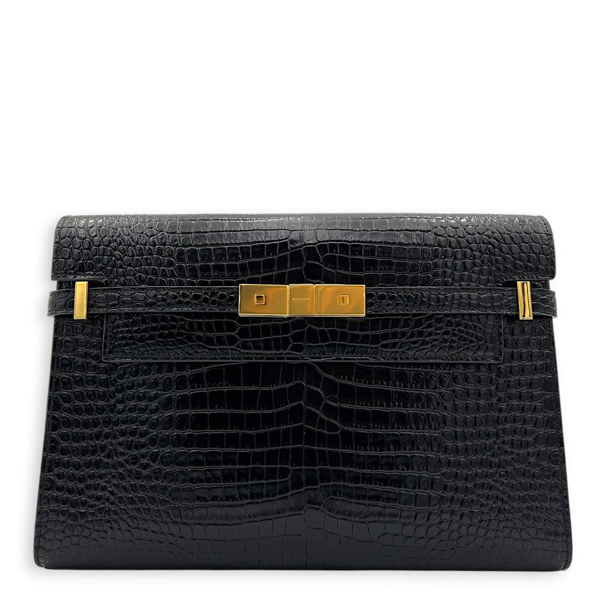 Manhattan Shoulder Bag Black in Crocodile Embossed Calfskin, Gold hardware