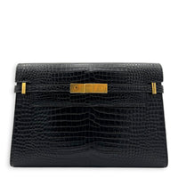 Manhattan Shoulder Bag Black in Crocodile Embossed Calfskin, Gold hardware