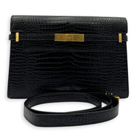 Manhattan Shoulder Bag Black in Crocodile Embossed Calfskin, Gold hardware