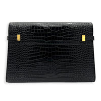 Manhattan Shoulder Bag Black in Crocodile Embossed Calfskin, Gold hardware